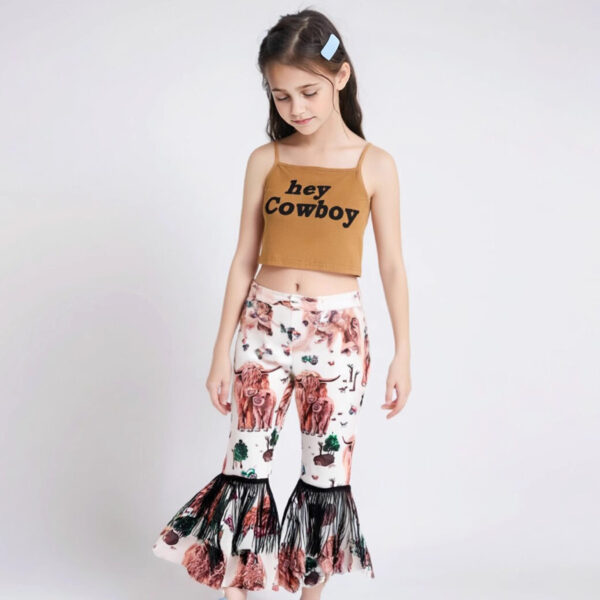 Wholesale Polyester Clothes Letter Suspenders Flared Pants Fashionable Two Piece Set