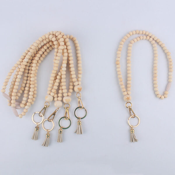 Wholesale Boho Teacher Nurse Badge Wooden Beads Beaded Keychain