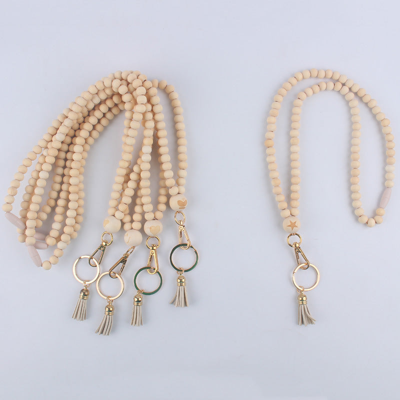 Wholesale Boho Teacher Nurse Badge Wooden Beads Beaded Keychain