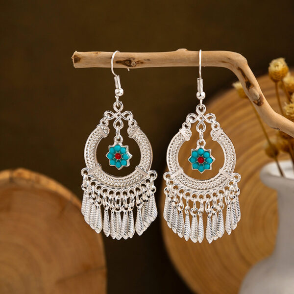 Wholesale Color Long Feather Tassel Alloy Earrings