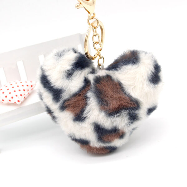 wholesale Imitation Rex Rabbit Fur Leopard Heart Keychain
