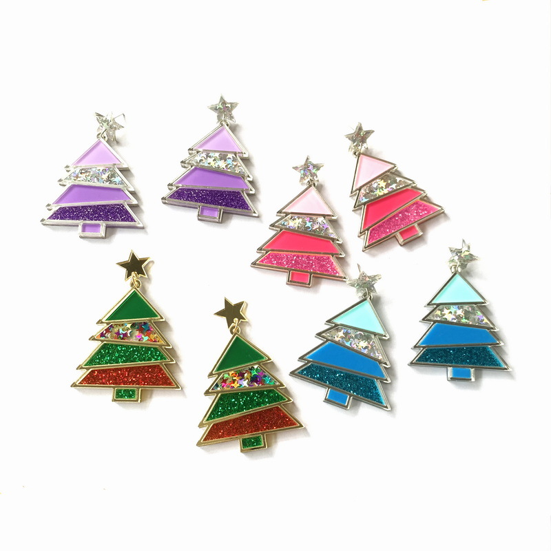 Wholesale Christmas Geometric Sequined Christmas Tree Earrings