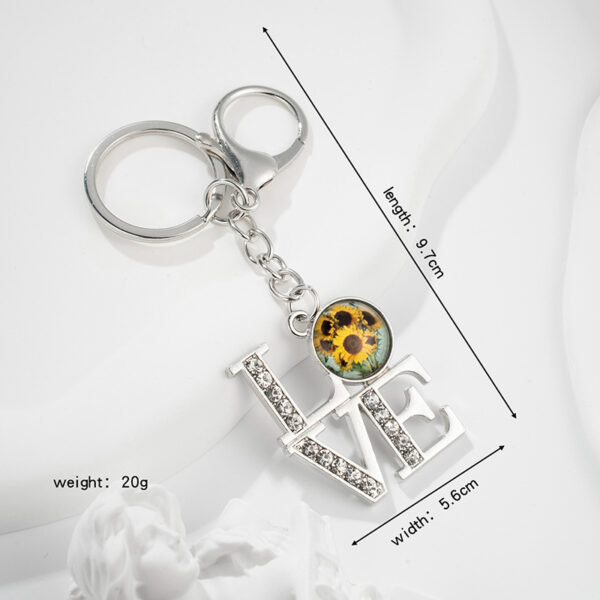 Wholesale Mother's Day Sunflower Time Gemstone Diamond Pendant Metal Keychain