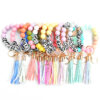 Wholesale Silicone Leopard Pattern Beaded Tassel Wrist Keychain