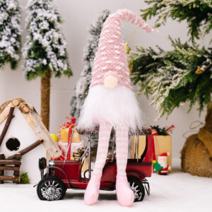 Christmas Knitted Hat Striped Hanging Leg Dwarf Pink