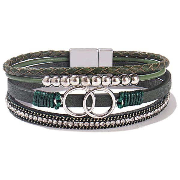 Wholesale Handmade Magnetic Clasp Diamond Encrusted Leather Bracelet