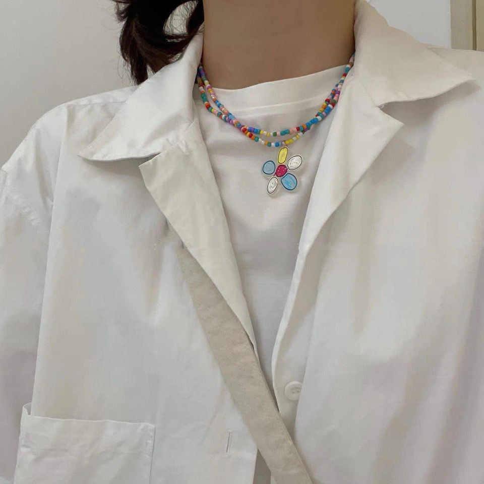 Wholesale Colorful Double Layer Beaded Flower Butterfly Necklaces
