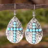 Wholesale Vintage Bohemian Geometric Drop-Shaped Turquoise Cross Pendant Earrings