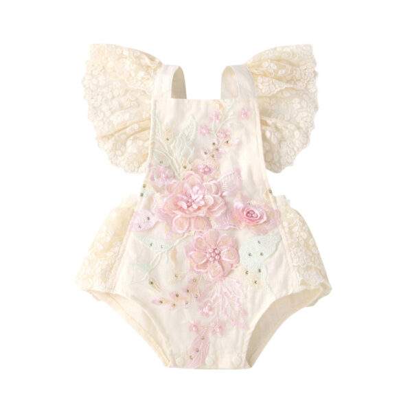 O1CN01LYf4VL2AKmRTX2OBd_6000000008185-0-cib Wholesale Lace Mesh Flying Sleeves Ties Embroidered Pearl Triangle Siamese Baby Clothes