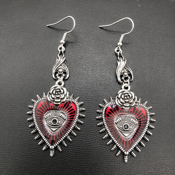 O1CN01LZIjJe1s8j6GXO7zb_2215426625722-0-cib Wholesale Dark Gothic Style Wild Rose Heart Shaped Blood Eye Oil Drop Bat Earrings