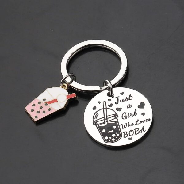 Wholesale Stainless Steel Pearl Milk Tea Keychain