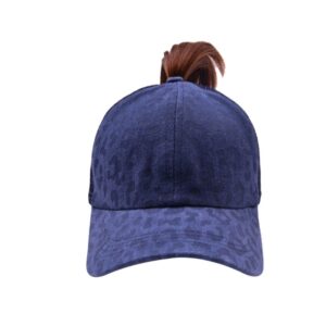 New navy leopard print-horse tail hat / Free size