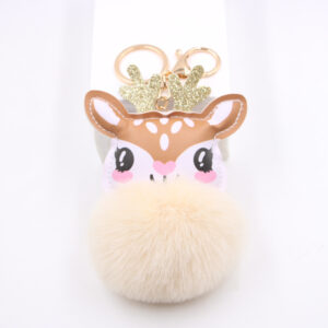 Rice White / Fawn fur ball pendant