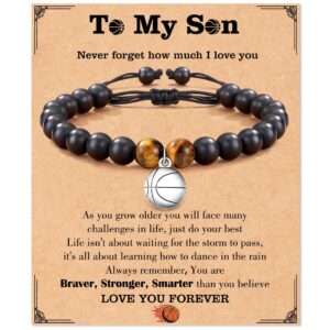 Tiger Eye basketball bracelet + TO MY SON card