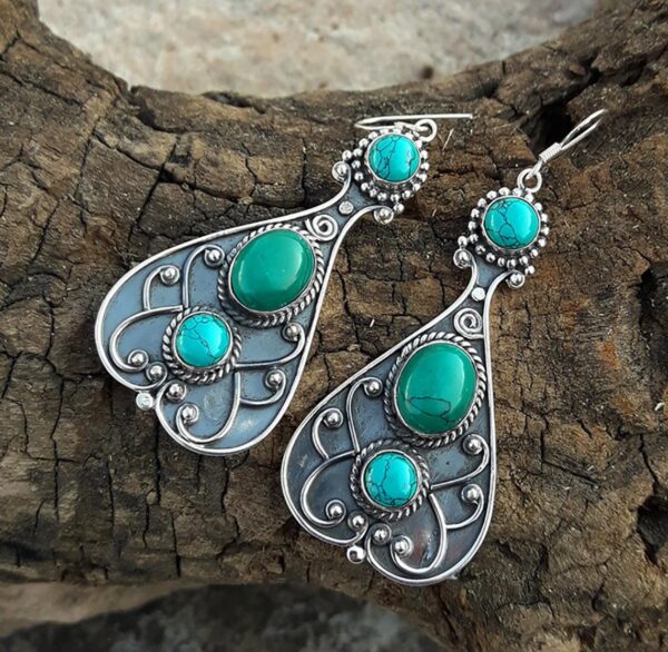 Wholesale Antique Green Turquoise Alloy Earrings