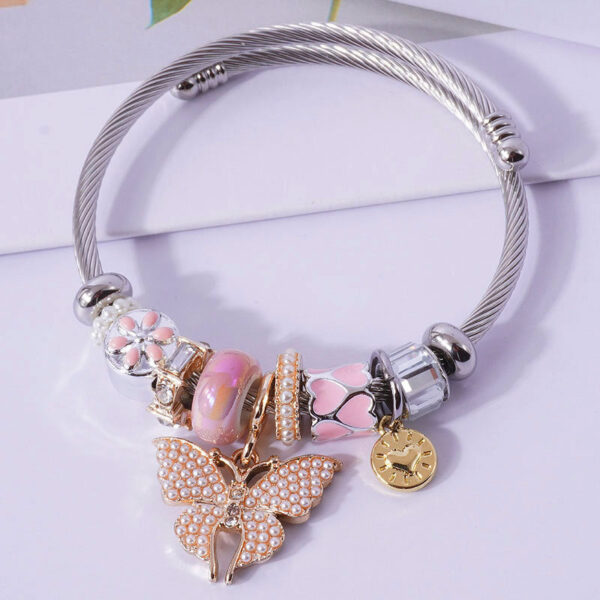Wholesale DIY Stainless Steel Pearl Butterfly Crystal Beading Alloy Bracelet