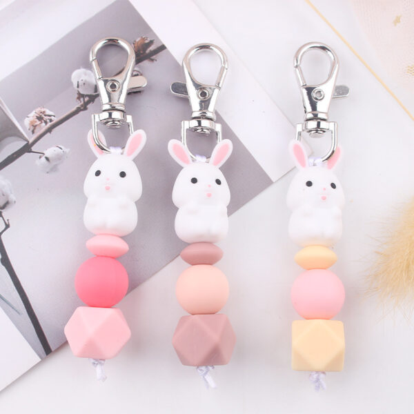 Wholesale Cartoon 3D Little White Rabbit Silicone Beaded Keychain