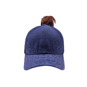 Navy blue-leopard print ponytail hat / Free size