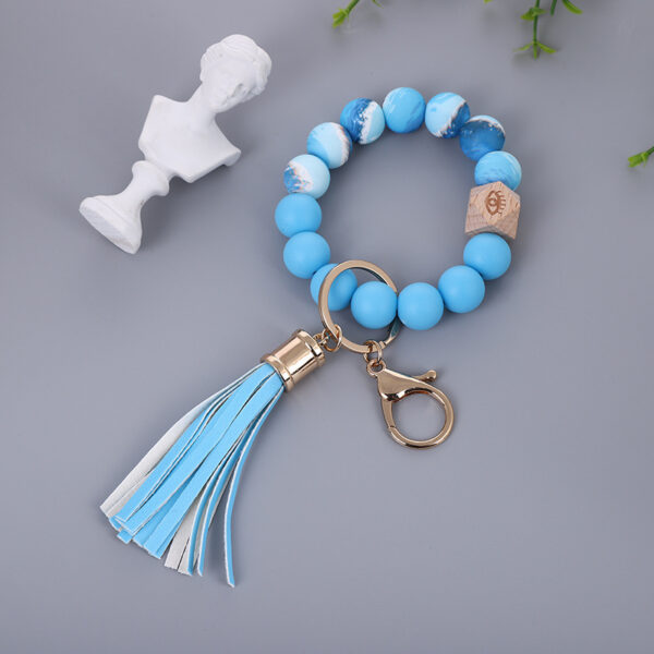 Wholesale Colorful Silicone Beads PU Tassel Wrist Keychain