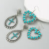 Wholesale Hollow Heart Cross Exaggerated Turquoise Earrings