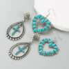 Wholesale Hollow Heart Cross Exaggerated Turquoise Earrings