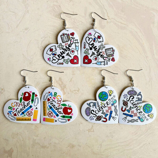 Wholesale Valentine's Day Teacher's Day Popular Heart Shape Leather Earrings