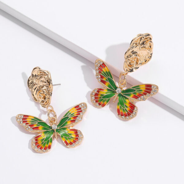 Wholesale Alloy Oil Drop Diamond Color Matching Butterfly Earrings