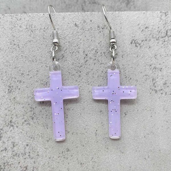 Wholesale Stylish Glitter Cross Resin Drop Earrings