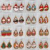 Wholesale Santa Claus Bells Red Car Water Drop Wooden Earrings