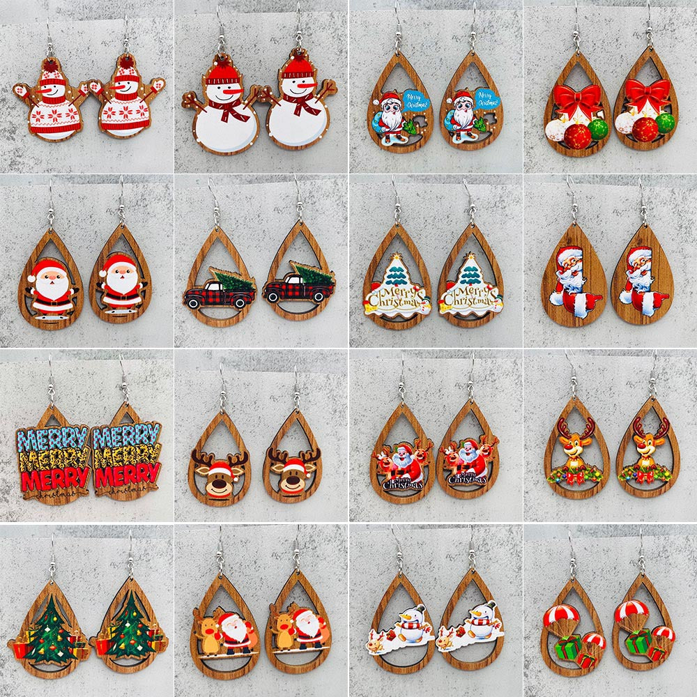 Wholesale Bells Red Car Water op Wooden Earrings