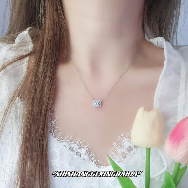 Wholesale Diamond Inlaid Square Sterling Silver Necklaces