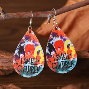Wholesale Witch Head I Smell Children Water Drop Double Sided PU Leather Earrings