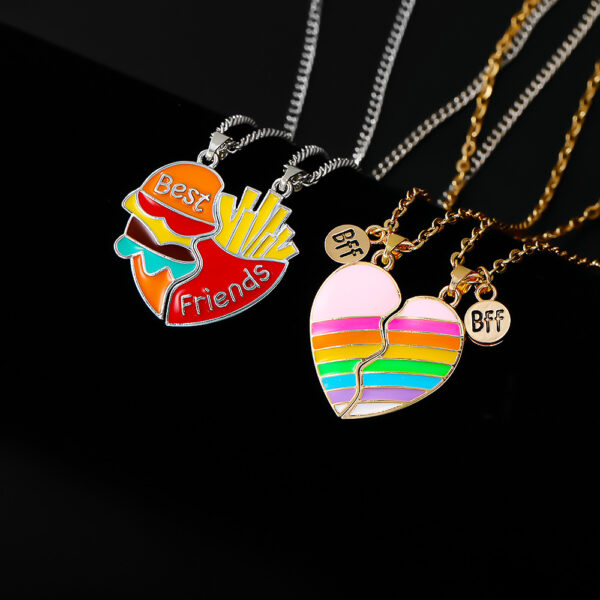 Wholesale Rainbow Burger Fries Fashion Love Splicing Necklaces