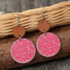 Wholesale Round Pink Letter Leather Earrings