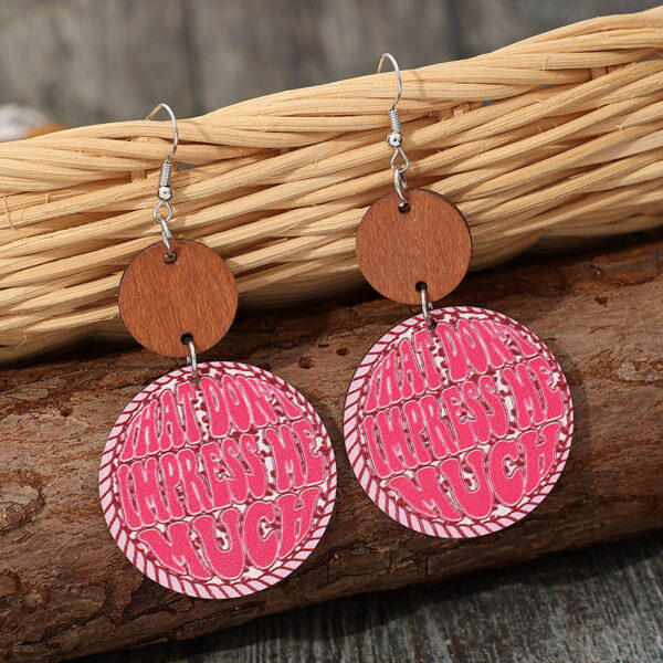 Wholesale Round Pink Letter Leather Earrings