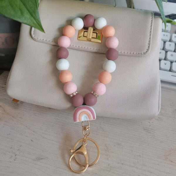 Wholesale Rainbow Silicone Beaded Wrist Keychain