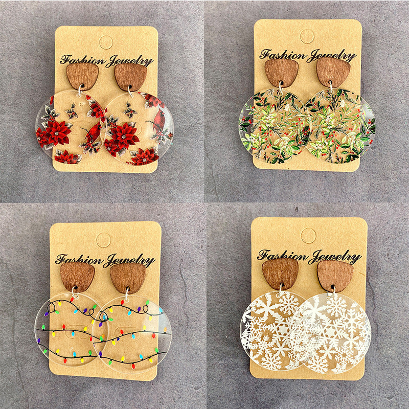 Wholesale Christmas Acrylic Printed Lantern Snowflake Earrings