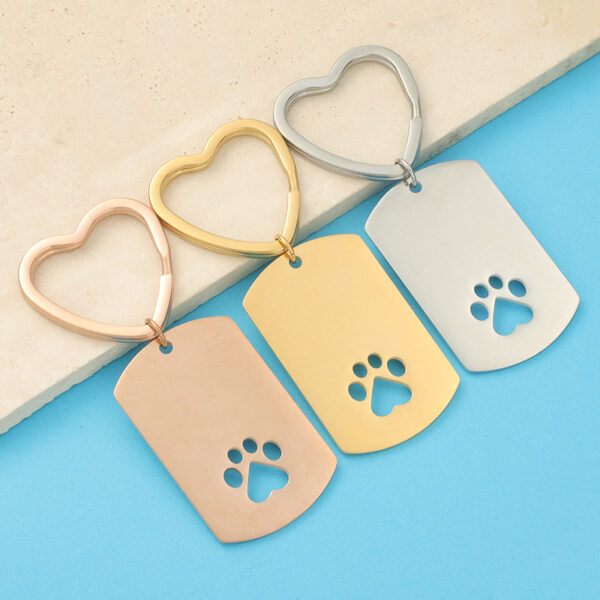 Wholesale Stainless Steel Hollow Dog Paw Keychain