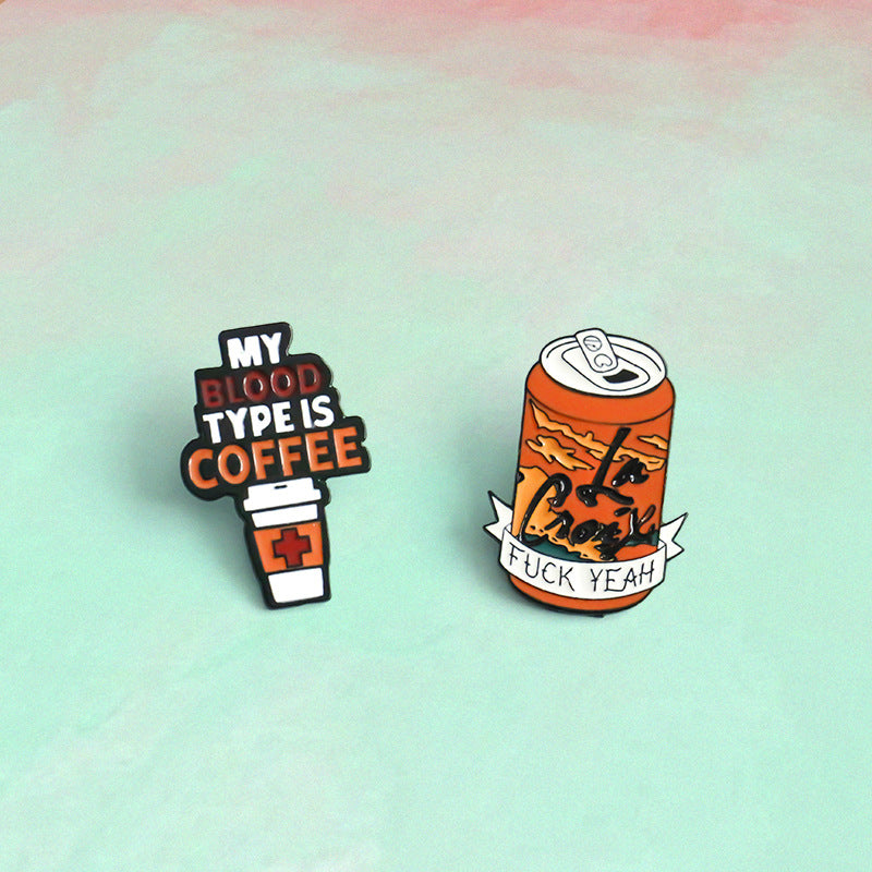 Wholesale Alloy Creative Slogan Coee Is My Blood Brooch