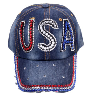 # No. 5 denim blue colored diamond USA cloth baseball cap / Adjustable