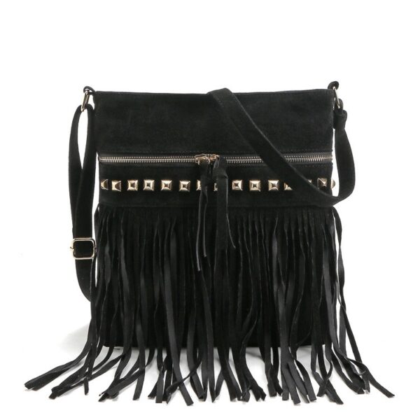 Wholesale Velvet Rivet Tassel Shoulder Bag