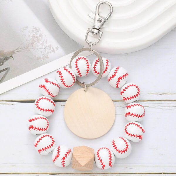Wholesale Sports Style Baseball Wooden Bracelet with Wood Chip Keychain