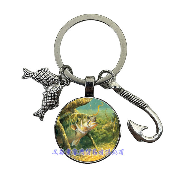 Wholesale Fishing Enthusiasts Time Gemstone Fish Hook Metal Keychain