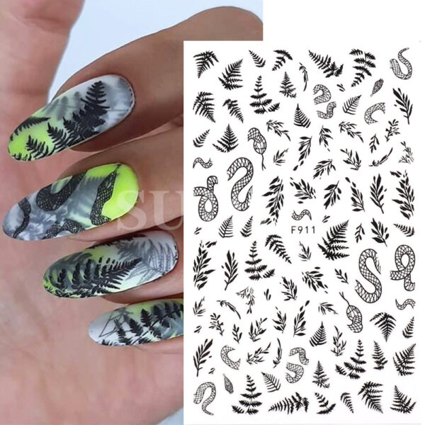 Wholesale Black and White Snake Rose Nail Art Stickers