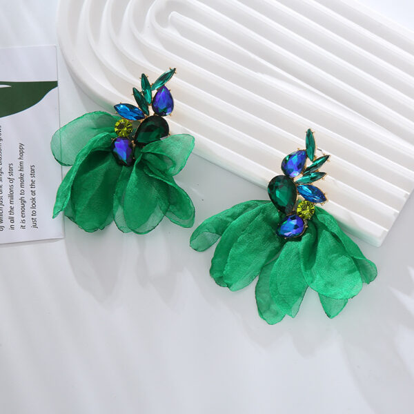 Wholesale Mesh Flower Alloy Diamond Long Tassel Earrings