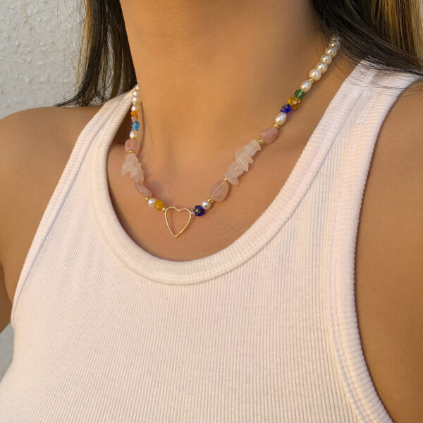 Wholesale Splicing Gravel Imitation Pearl Heart Alloy Necklaces