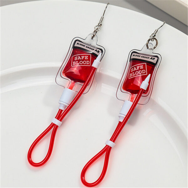 Wholesale Funny Creative Sweet and Cool Style Simulated Plasma Blood Bag Earrings
