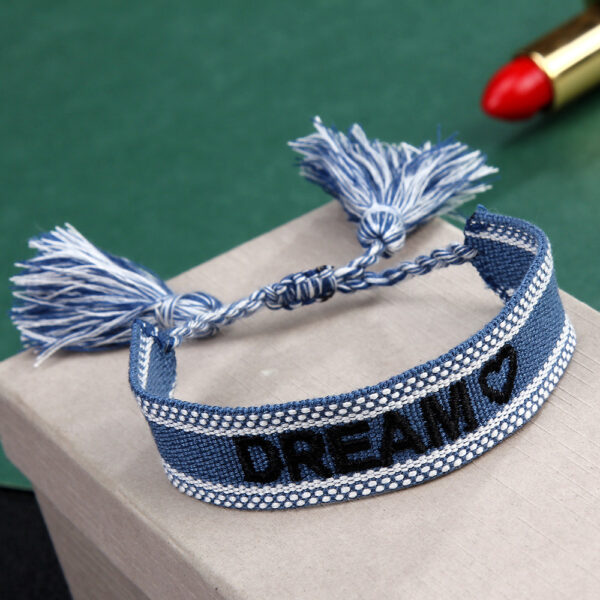 Wholesale Vintage Bohemian Embroidered Letter Woven Tassel Bracelet