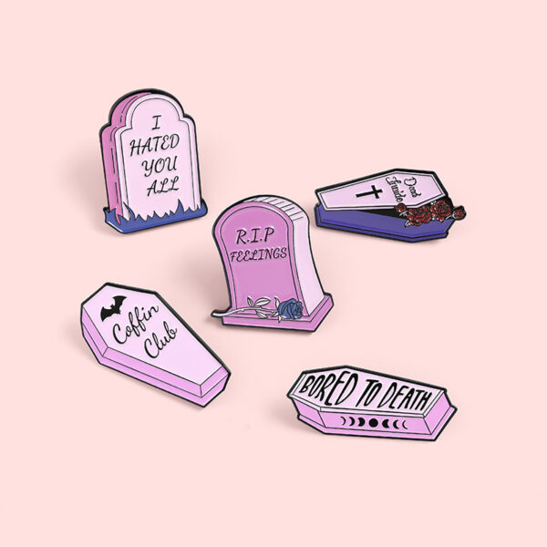 Wholesale Gothic Punk Style Pink Coffin Tombstone Brooch