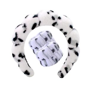 White leopard print headband + 2 wrist straps (three elastic seams)